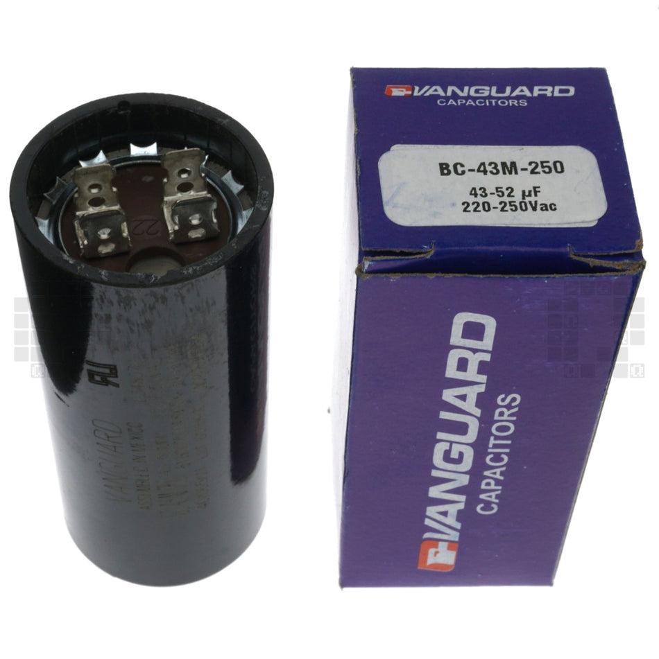 Vanguard BC-43M-250 Electric Motor Start Capacitor, 43-52 uF 220-250VAC