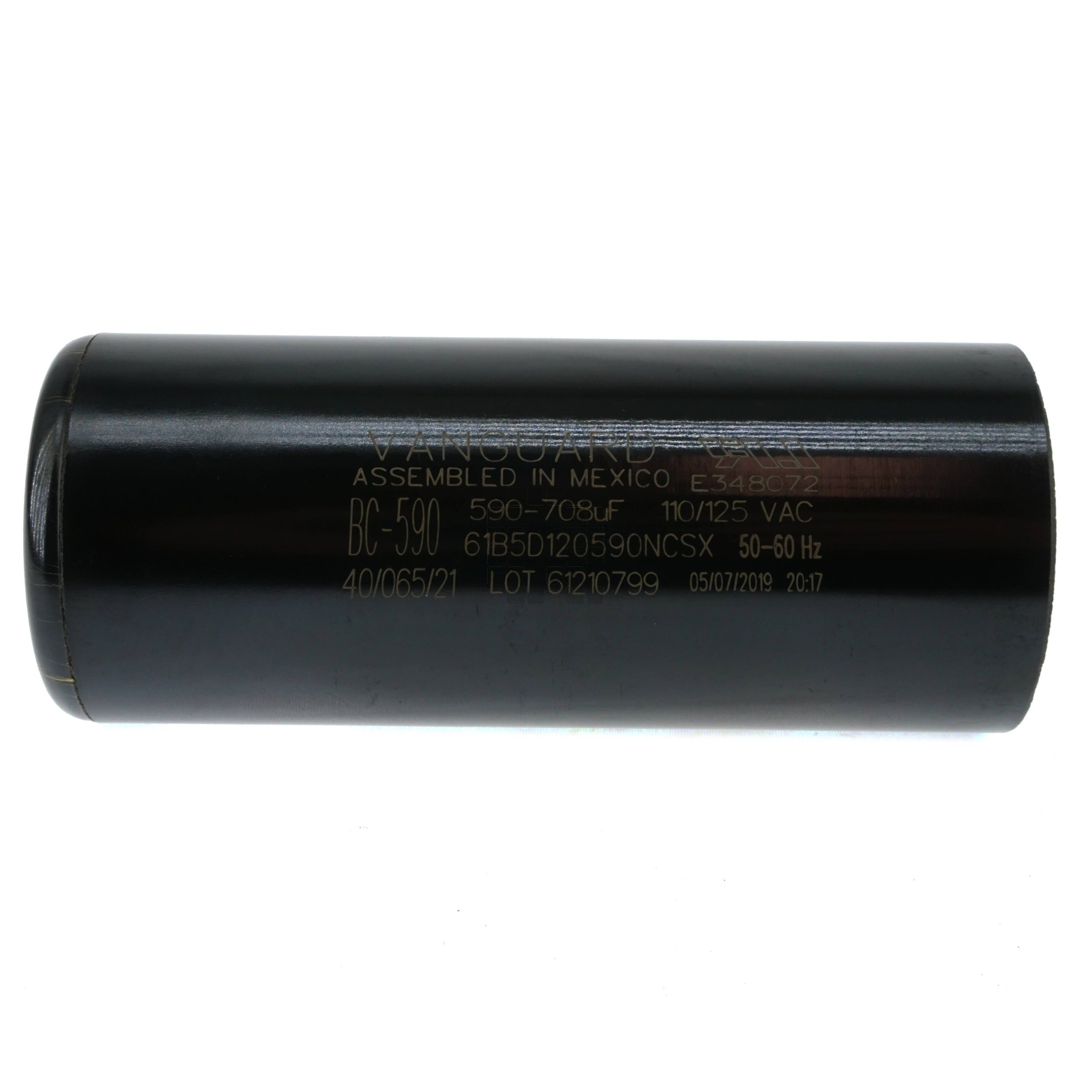 Vanguard BC-590 Black Cylindrical Electric Motor Start Capacitor markings