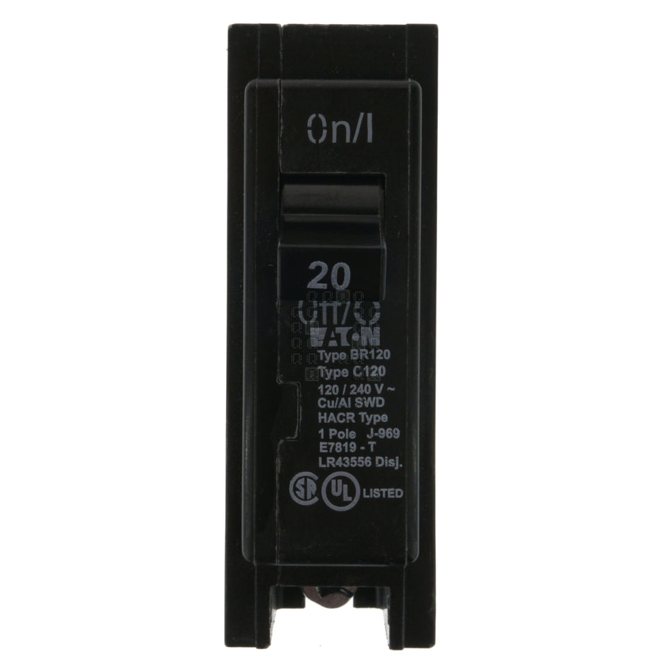 Eaton BR120 Plug-In Circuit Breaker, Single Pole, 20 Amps, 120/240VAC