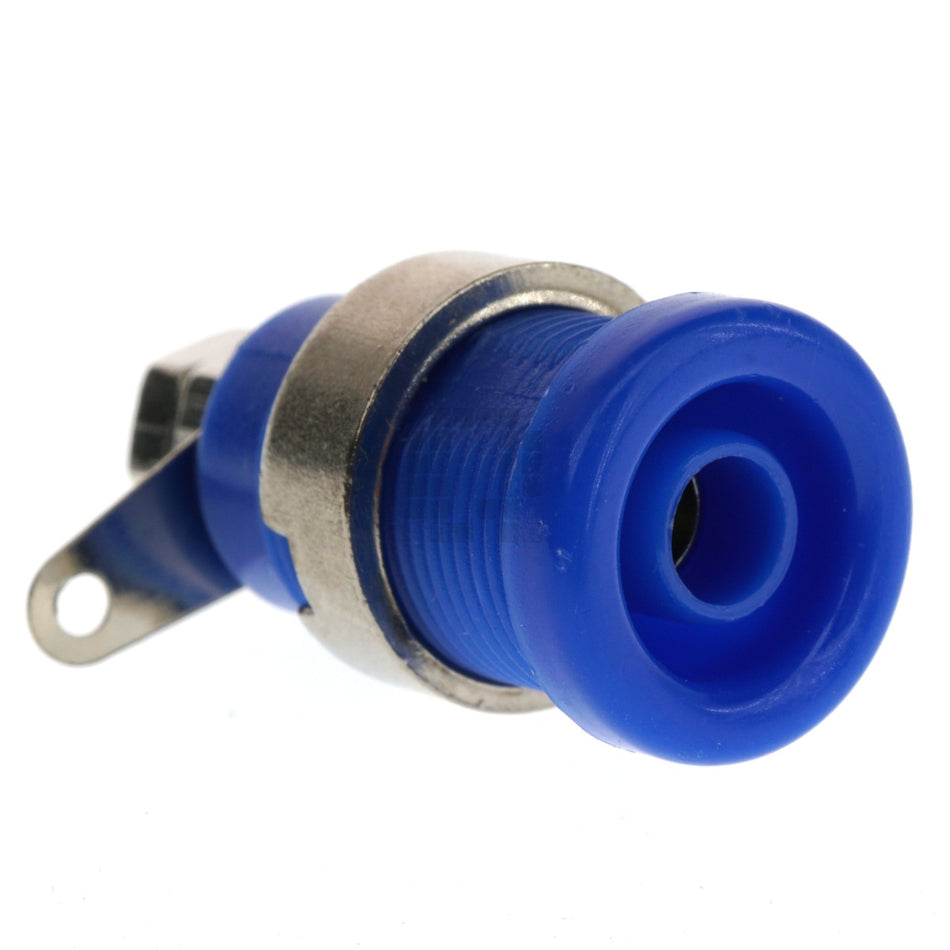 4mm Panel Mount Banana Jack, Blue, 600VAC 32 Amps, 12mm Mounting Hole