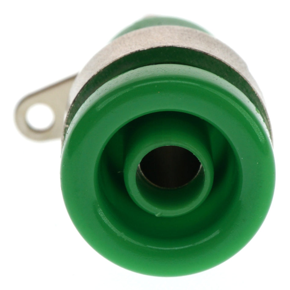 4mm Panel Mount Banana Plug Jack, Green, 600VAC 32 Amps, 12mm Mounting Hole