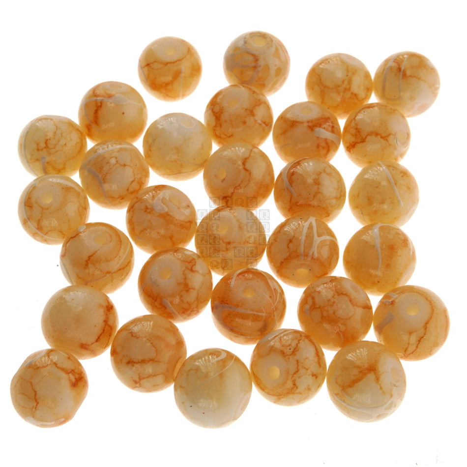 Caramel Swirl 8mm Loose Glass Beads, 30 Pieces