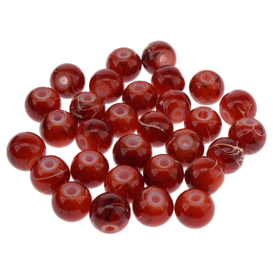 Cherry Red 8mm Loose Glass Beads, 30 Pieces