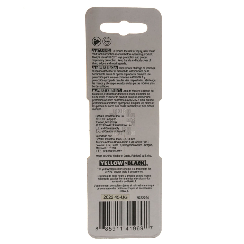 DeWALT DD5116 1/4" Impact Ready Drill Bit, TiN Coated, Pilot Point, 1/4" Hex Quick Change Shank