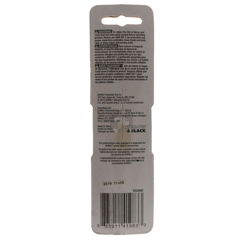 DeWALT DD5132 1/2" Impact Ready Drill Bit, TiN Coated, Pilot Point 1/4" Hex Quick Change Shank