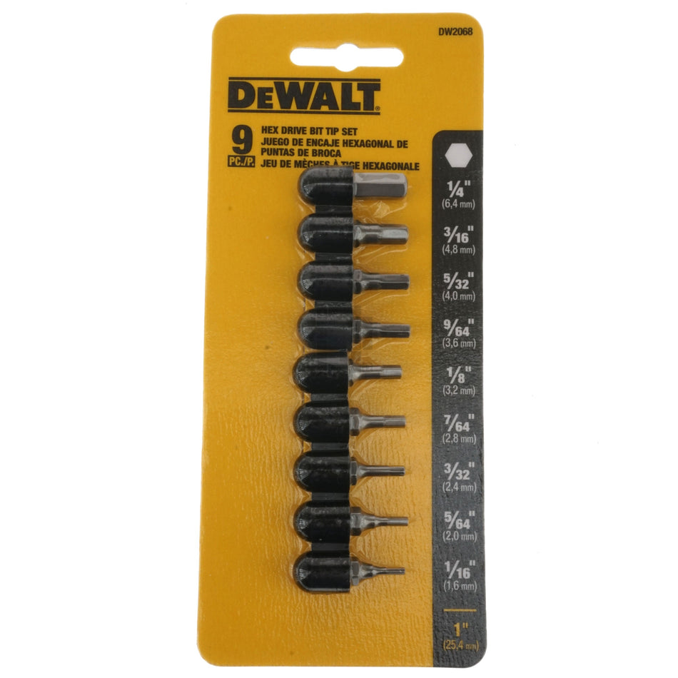 DeWALT DW2068 9 Piece Hex Drive Bit Tip Set