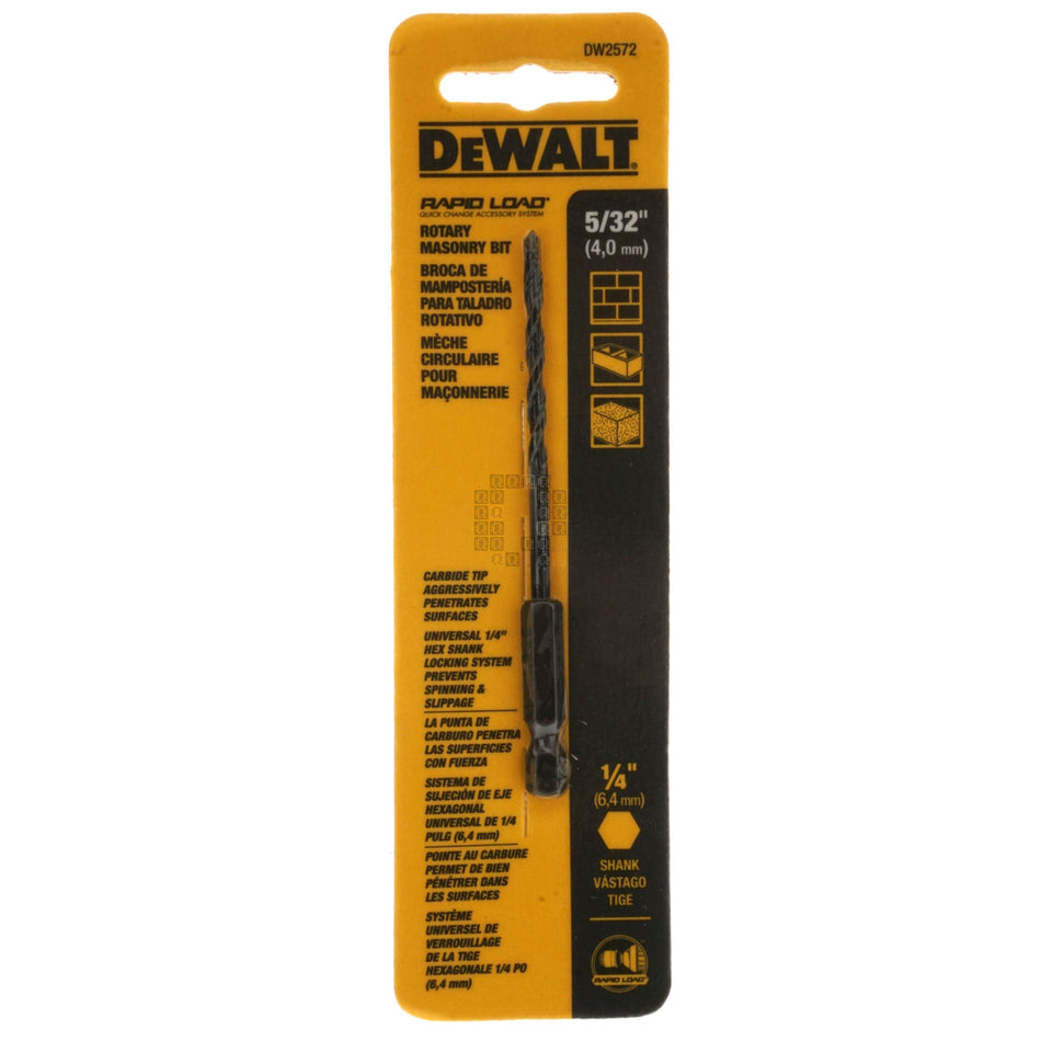 DeWALT DW2572 5/32" Rotary Masonry Drill Bit, 1/4" Hex Quick Change Shank