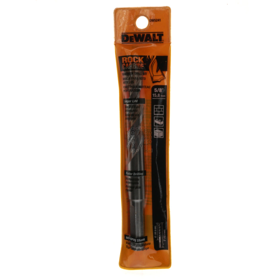 DeWALT DW5241 5/8" x 6" ROCK CARBIDE Hammer Drill Bit, 4" Flute Length