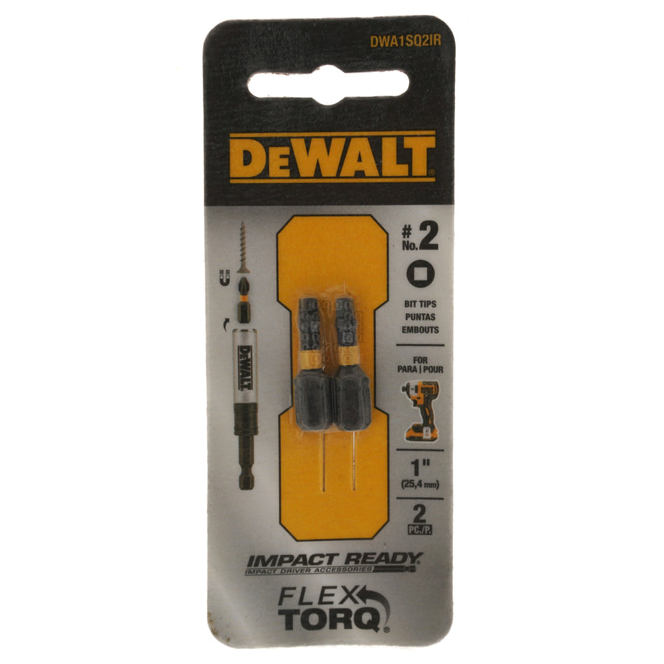 DeWALT DWA1SQ2IR #2 Square Recess Impact Ready Bit Tips, 1" Length, 2-Pack