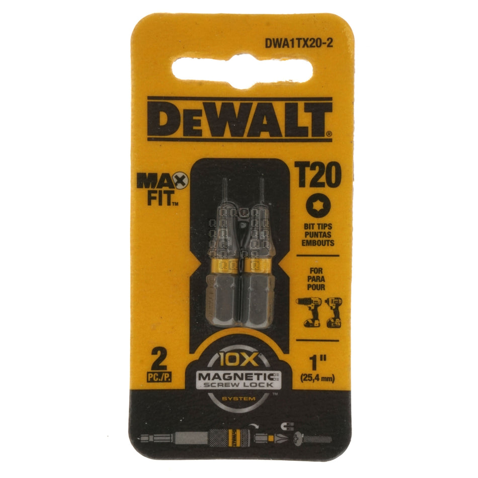 DeWALT DWA1TX20-2 T20 TORX MAX FIT Bit Tips, 1" Length, 2-Pack
