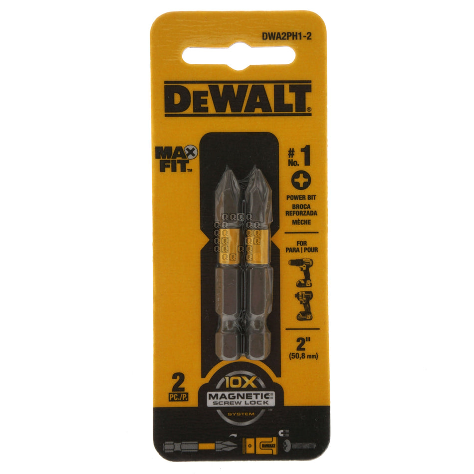 DeWALT DWA2PH1-2 PH1 / #1 Phillips MAX FIT Bit Tips, 2" Length, 2-Pack