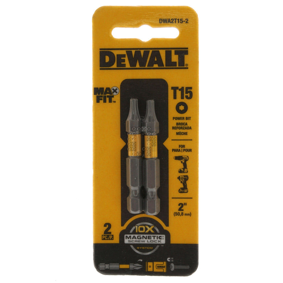 DeWALT DWA2T15-2 T15 TORX MAX FIT Power Bit, 2" Length, 2-Pack
