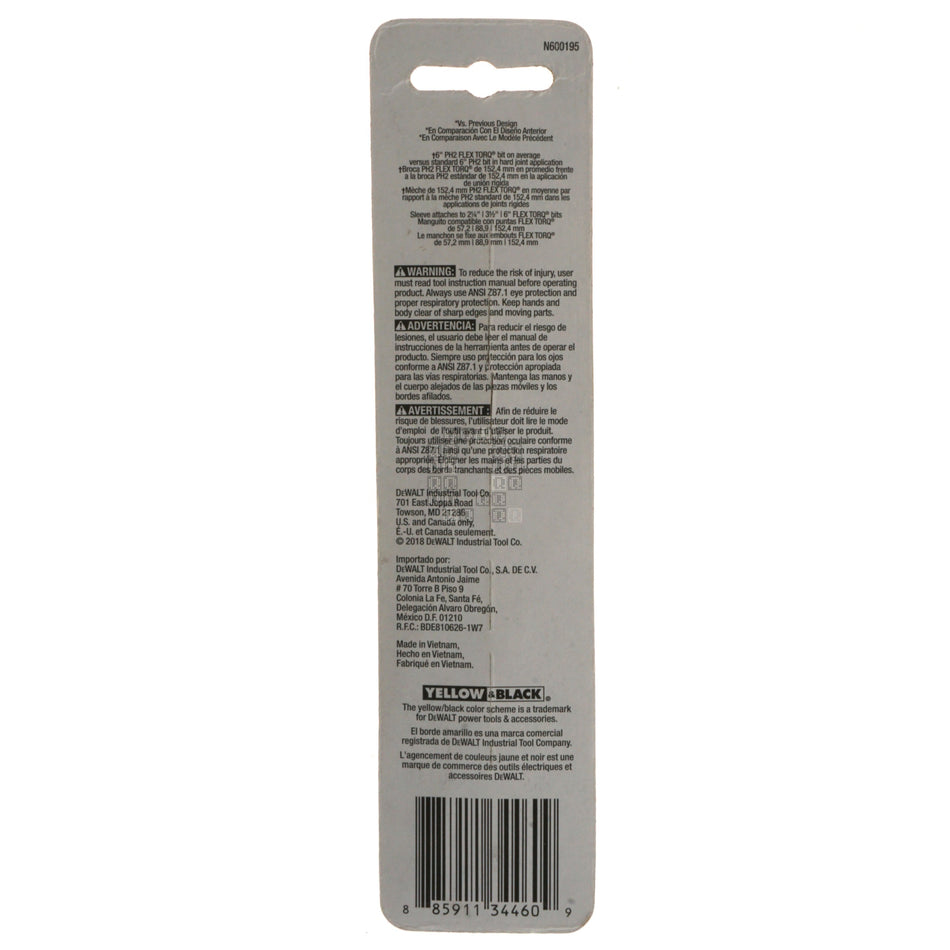 DeWalt DWA6PH2IR #2 Philips / PH2 Impact Ready FLEX TORQ Power Bit, 6" Length
