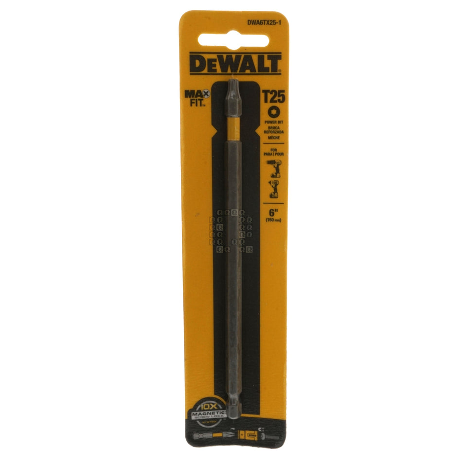DeWALT Industrial Tool DWA6TX25-1 T25 TORX MAX-FIT Power Bit, 6" Length