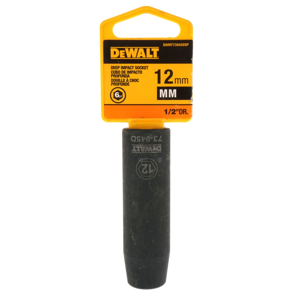 DeWALT DWMT73945OSP 12mm Metric Black Deep Impact Socket, 1/2" Drive, 73-945D, 6-Point