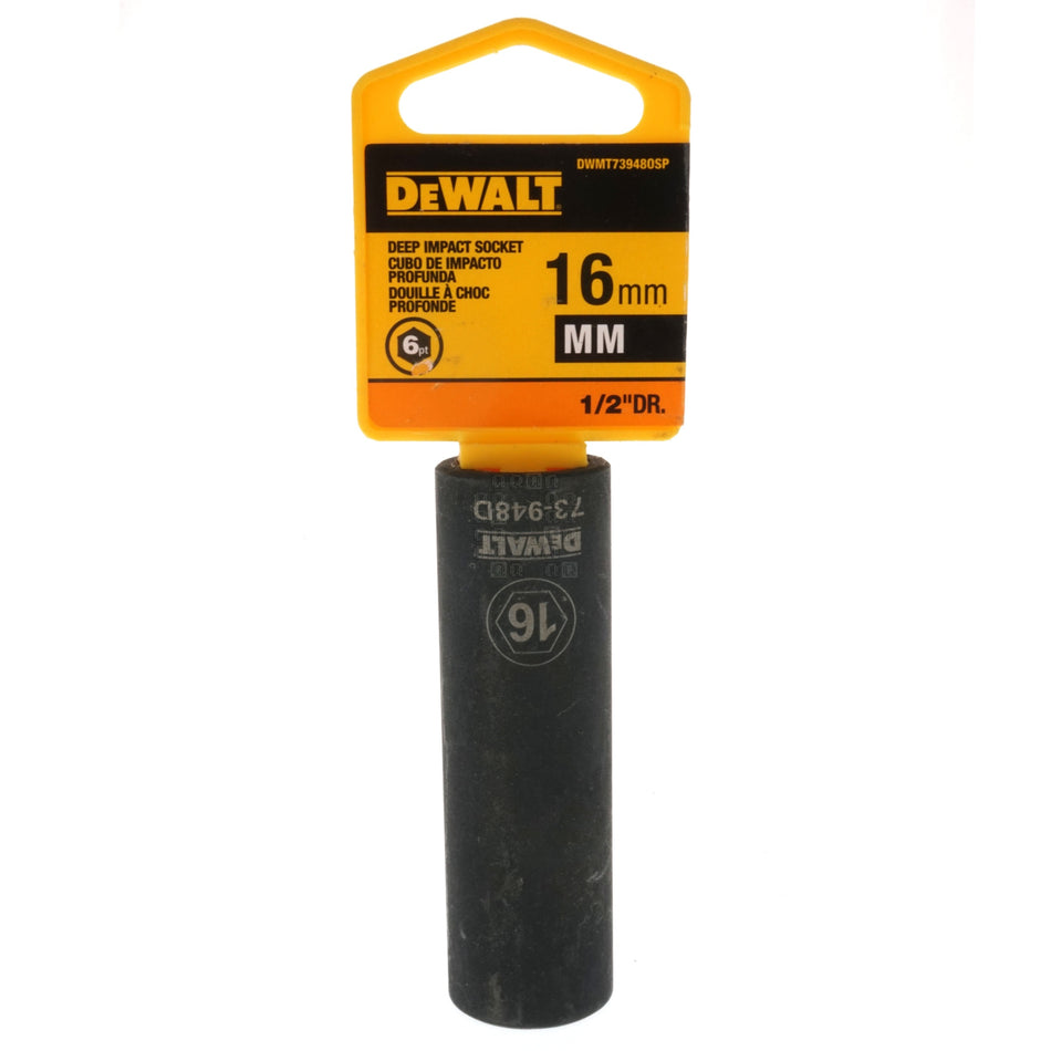 DeWALT DWMT73948OSP 16mm Metric Black Deep Impact Socket, 1/2" Drive, 73-948D, 6-Point