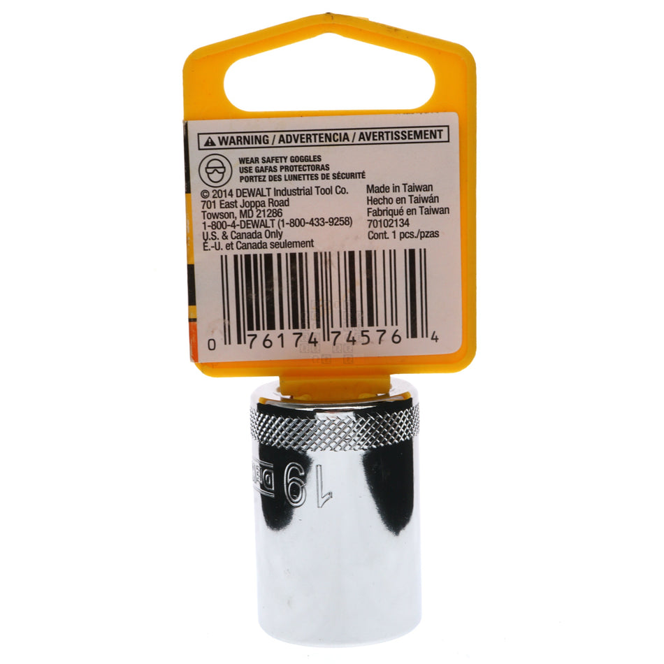 DeWALT DWMT74576OSP Metric Chrome Socket, 19mm 12-Point, 1/2" Drive, 74-576D