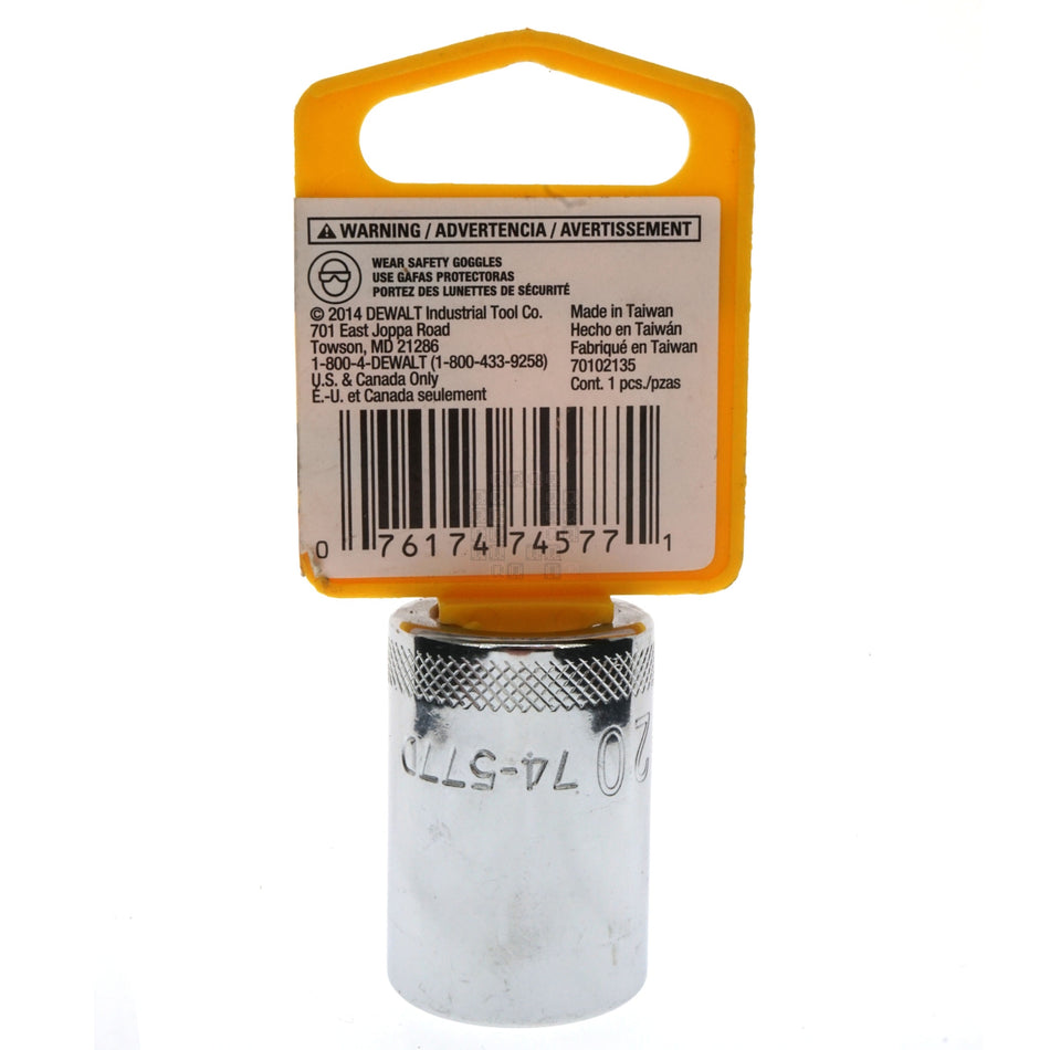 DeWALT DWMT74577OSP Metric Chrome Socket, 20mm 12-Point, 1/2" Drive, 74-577D