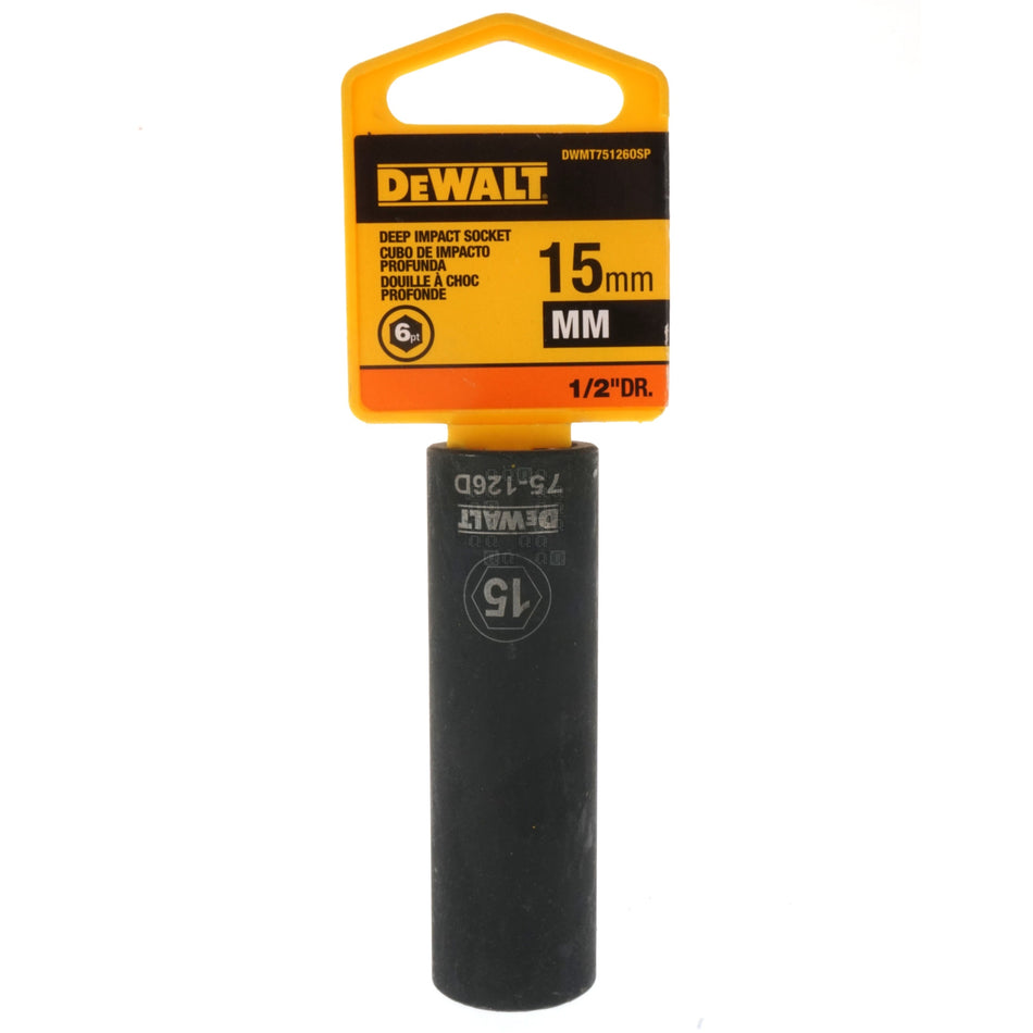 DeWALT DWMT75126OSP 15mm Metric Black Deep Impact Socket, 1/2" Drive, 75-126D, 6-Point