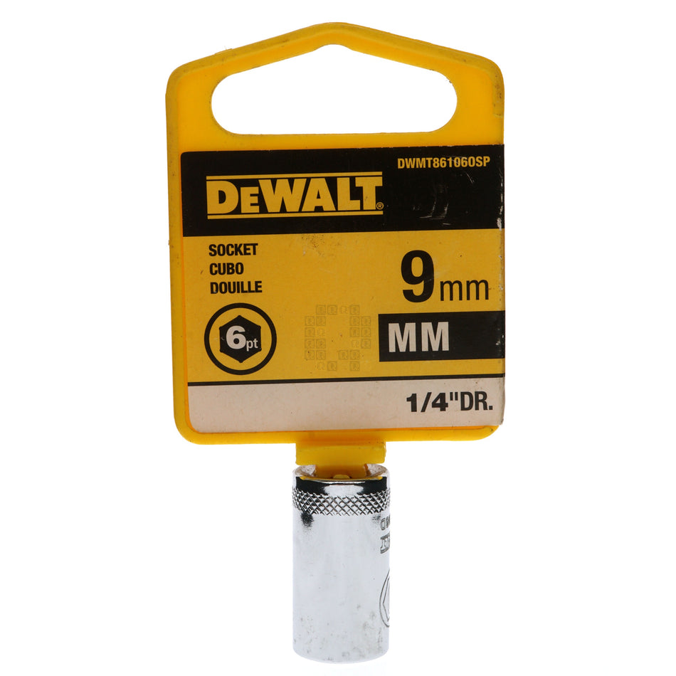 DeWALT DWMT86106OSP Metric Chrome Socket, 9mm 6-Point, 1/4" Drive, 86-106D