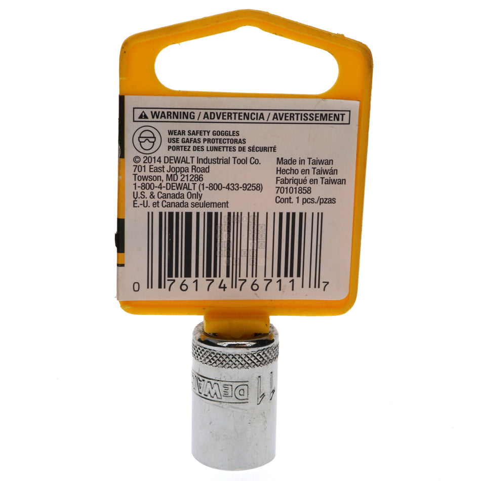 DeWALT DWMT86108OSP 11mm Metric Chrome Socket, 1/4" Drive, 86-108D, 6-Point