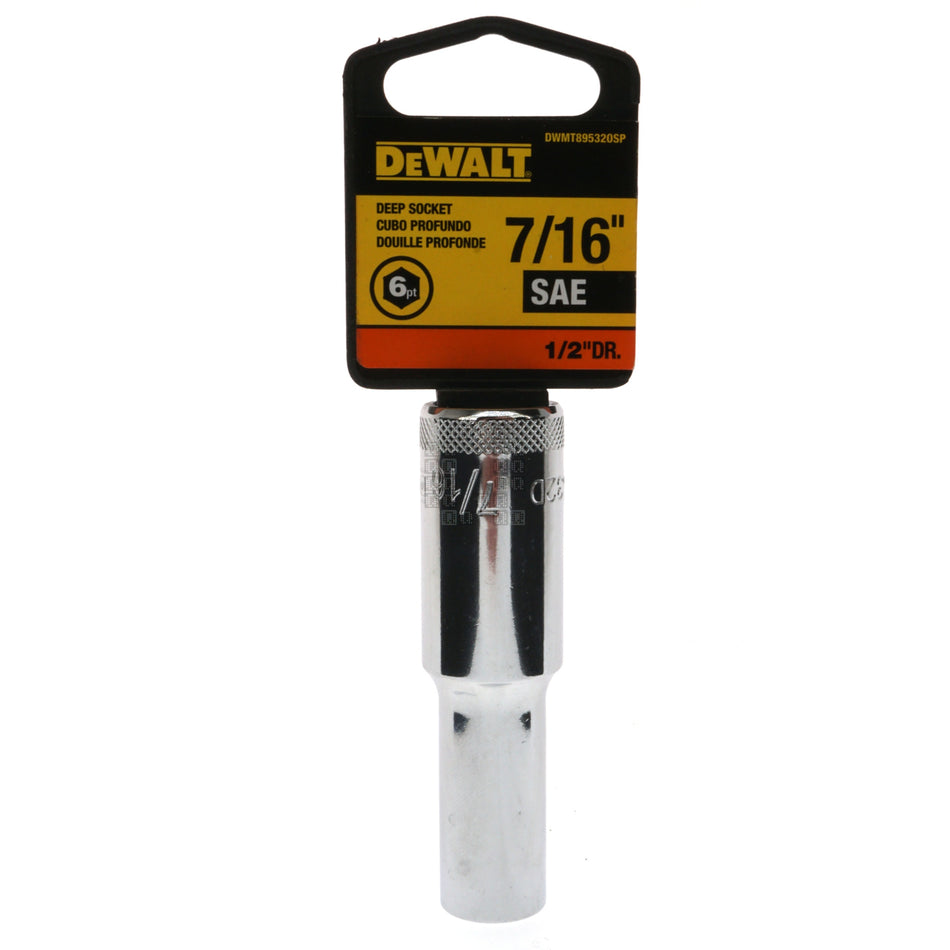 DeWALT DWMT89532OSP SAE Deep Chrome Socket, 7/16" 6-Point, 1/2" Drive, 89-532D