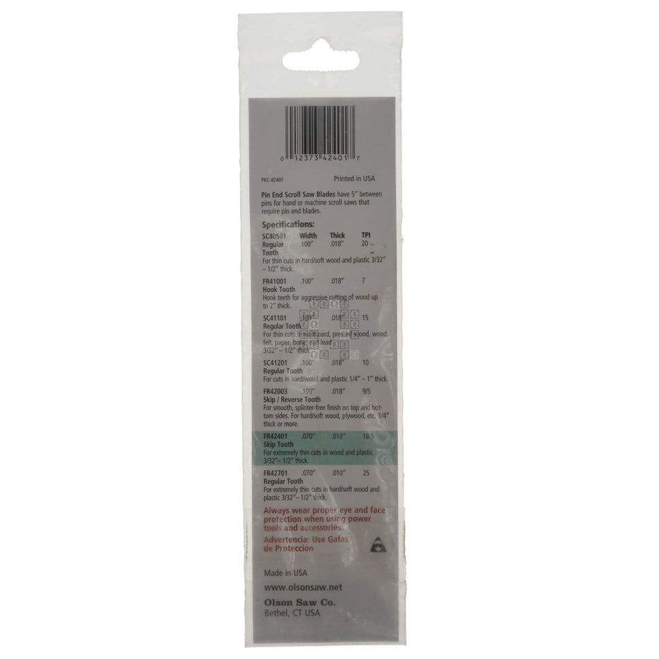 Olson Saw FR42401 5" Pin End Scroll Saw Blades, 18.5TPI, Skip Tooth