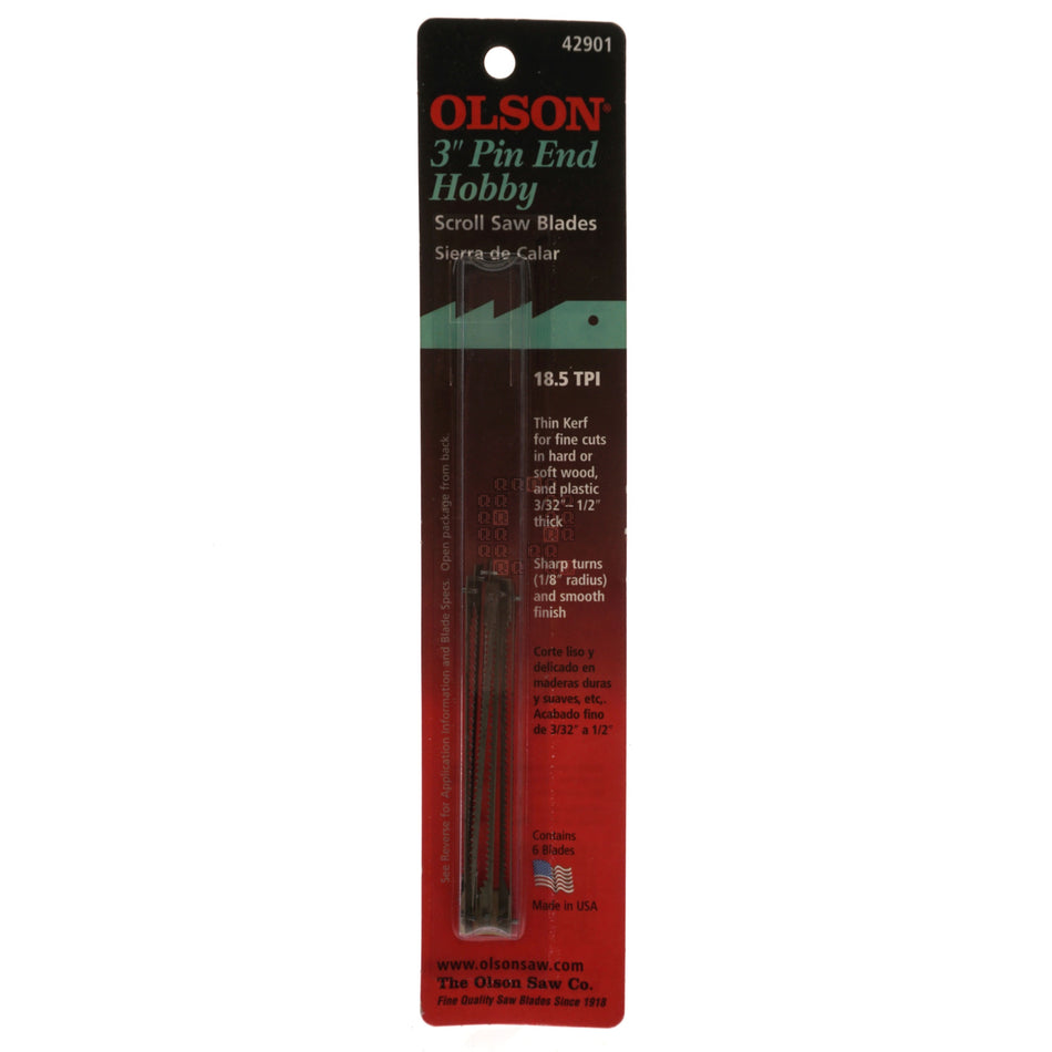 Olson Saw FR42901 3" Pin End Scroll Saw Blades, 18.5TPI, Skip Tooth