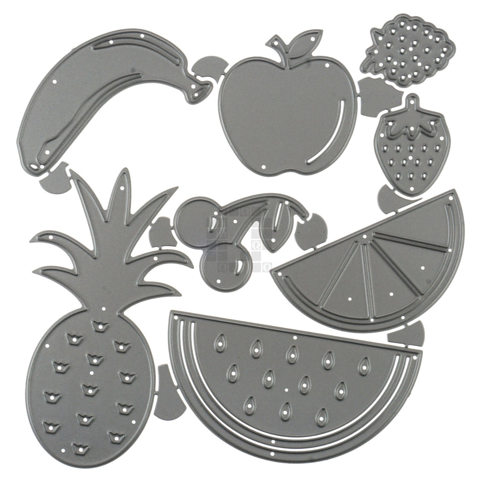 Mixed Fruit 8-Piece Metal Cutting Die Set, Orange Apple Cherry Banana Strawberry