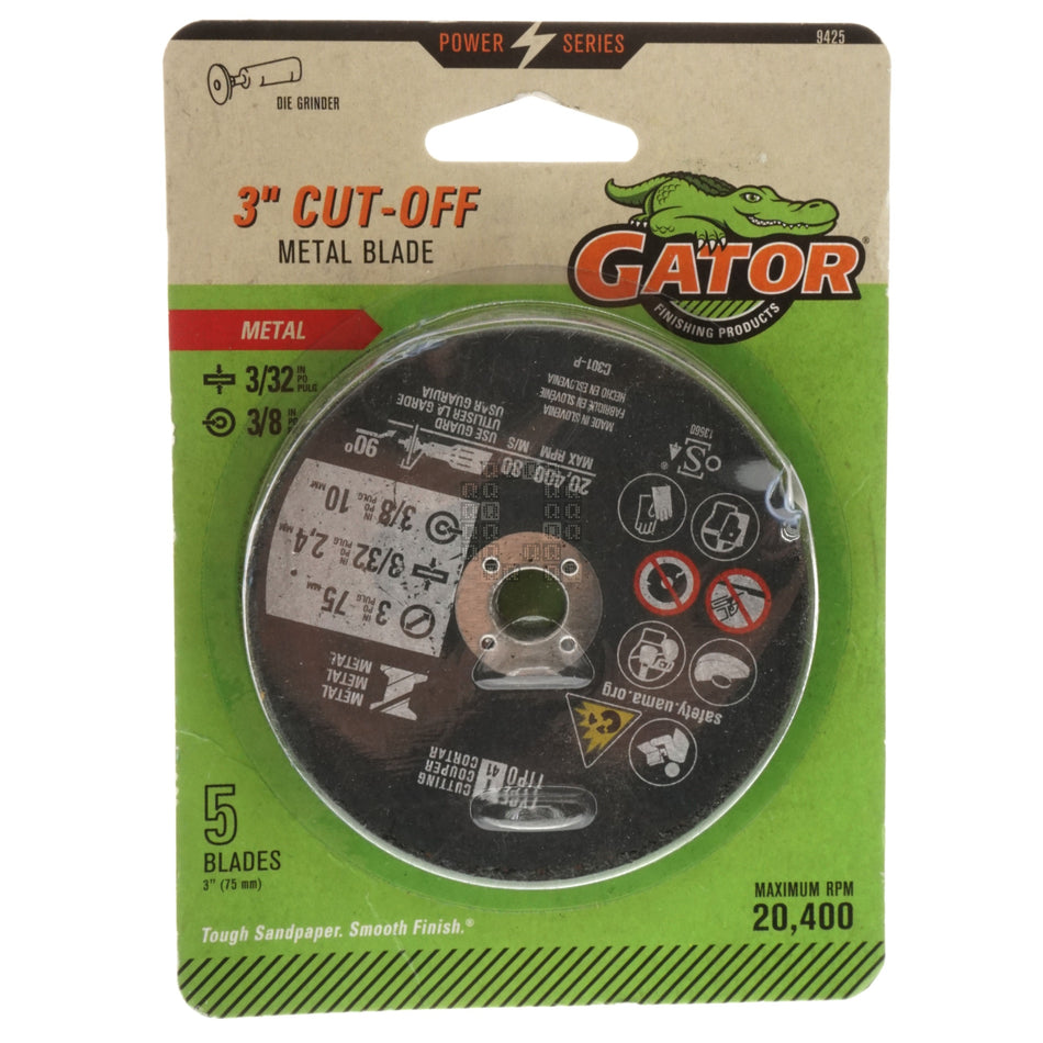 Gator 9425 3" Metal Cut-Off Wheels, 3/32" Thickness, 3/8" Arbor, 5-Pack