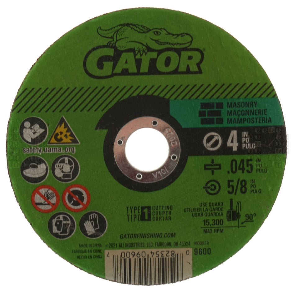 Gator 9600 Masonry 0.045" Thick, 4" Cut-Off Wheel, C24R Grit, 5/8" Arbor