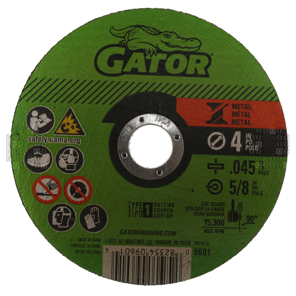 Gator 9601 Metal 0.045" Thick, 4" Cut-Off Wheel, A60T Grit, 5/8" Arbor, Type 1