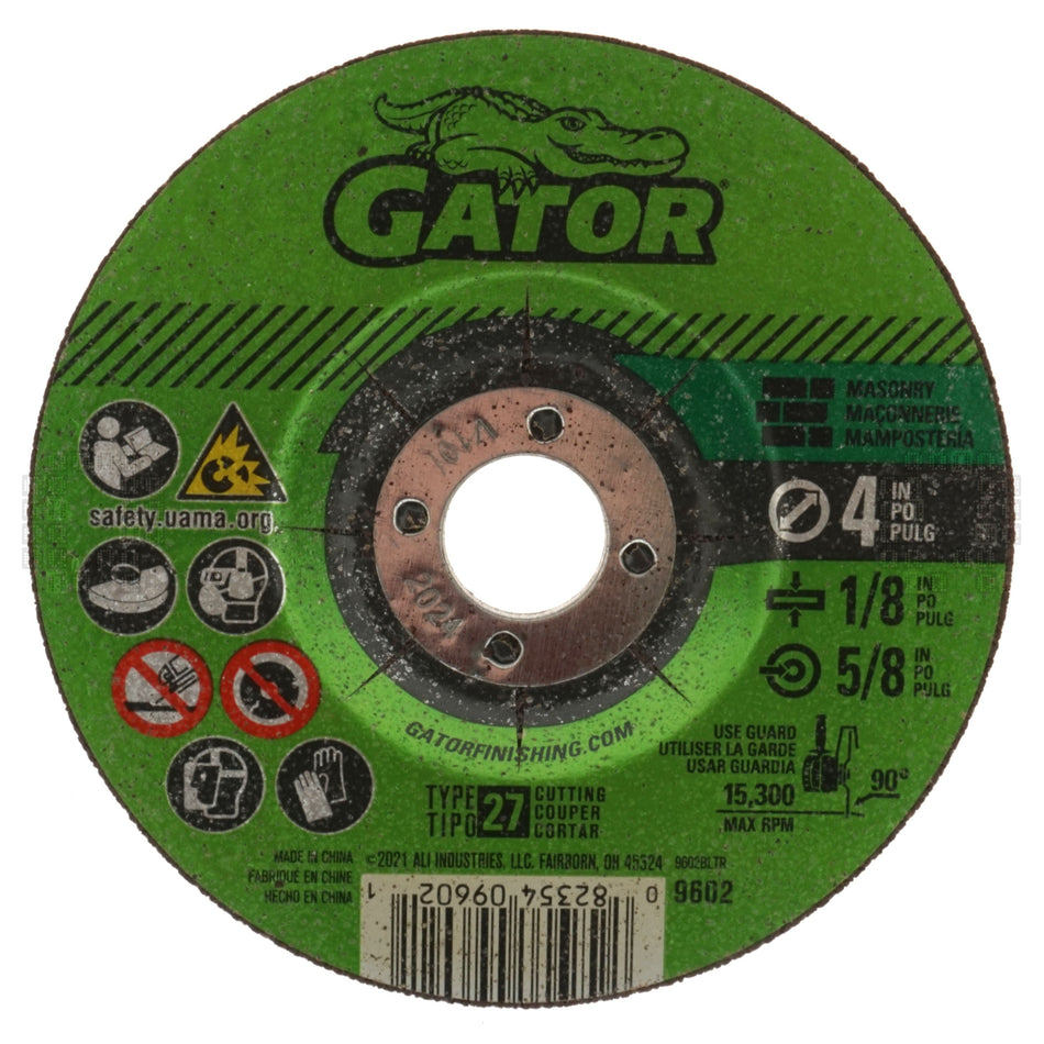 Gator 9602 4" GatorBlade Masonry Silicon Carbide Abrasive Cut-Off Wheel, 1/8" Thick, 5/8" Arbor