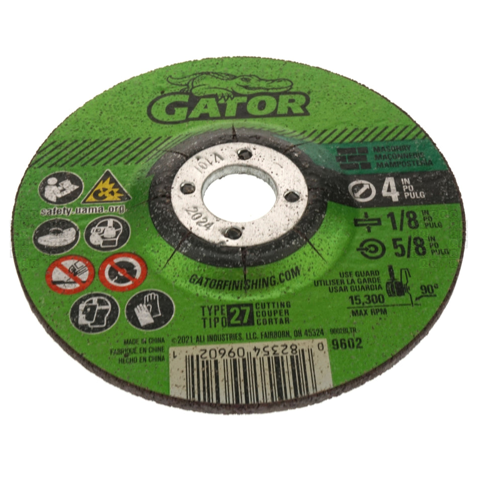 Gator 9602 4" GatorBlade Masonry Silicon Carbide Abrasive Cut-Off Wheel, 1/8" Thick, 5/8" Arbor