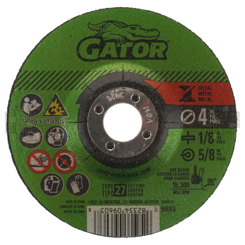 Gator 9603 4" GatorBlade Aluminum Oxide Abrasive Cut-Off Wheel, 1/8" Thick, 5/8" Arbor