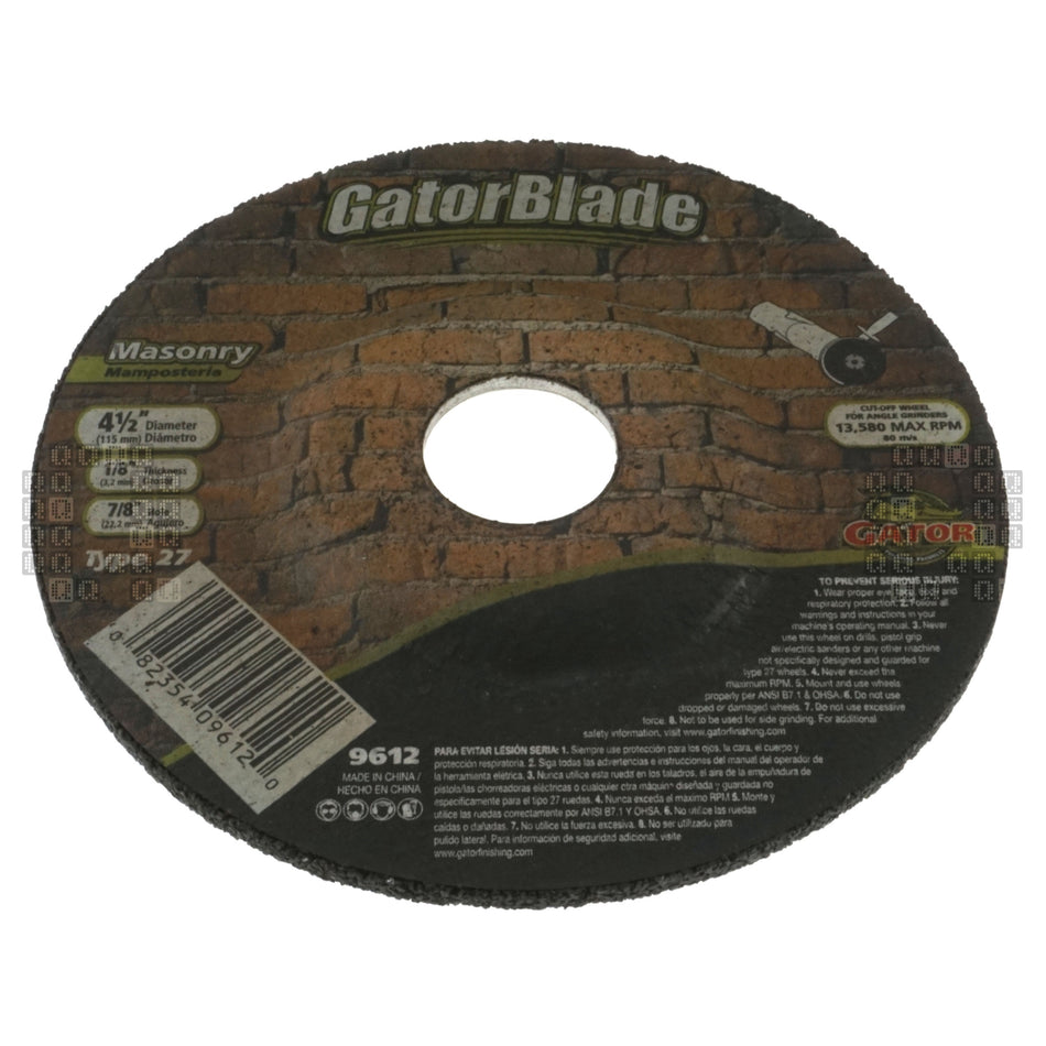 Gator 9612 GatorBlade Masonry 1/8" Thick 24-Grit Silicon Carbide 4-1/2" Grinding Wheel, 7/8" Arbor
