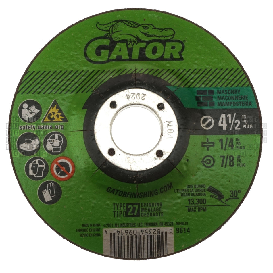 Gator 9614 GatorBlade Masonry Silicon Carbide 1/4" Thick 4-1/2" Abrasive Grinding Wheel, 7/8" Arbor