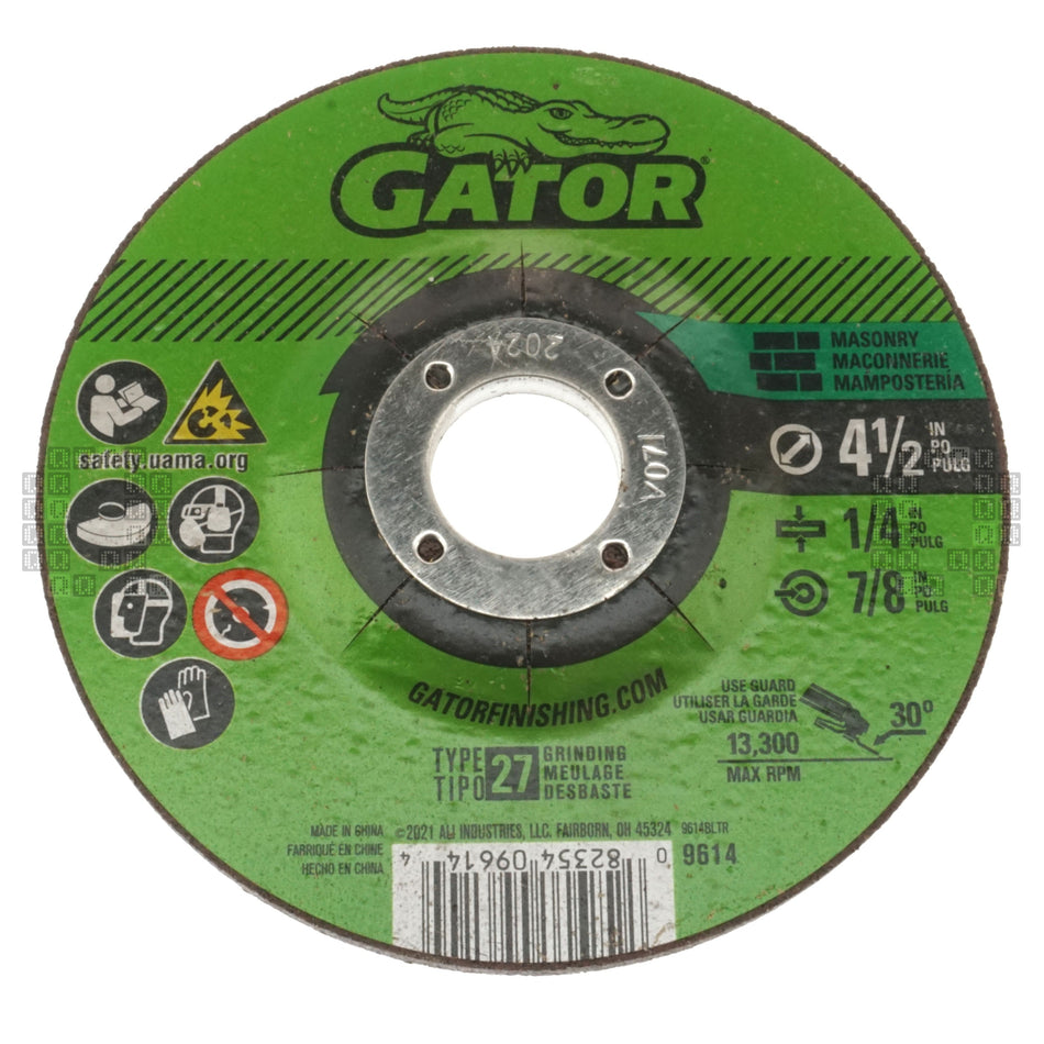 Gator 9614 GatorBlade Masonry Silicon Carbide 1/4" Thick 4-1/2" Abrasive Grinding Wheel, 7/8" Arbor