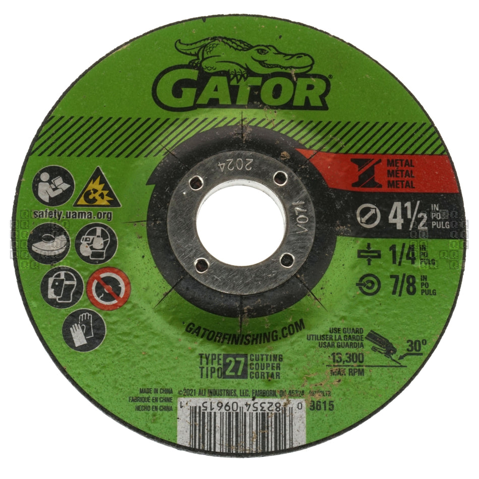 Gator 9615 GatorBlade Metal Aluminum Oxide 4-1/2" Grinding Wheel, 1/4" Thick, 7/8" Arbor