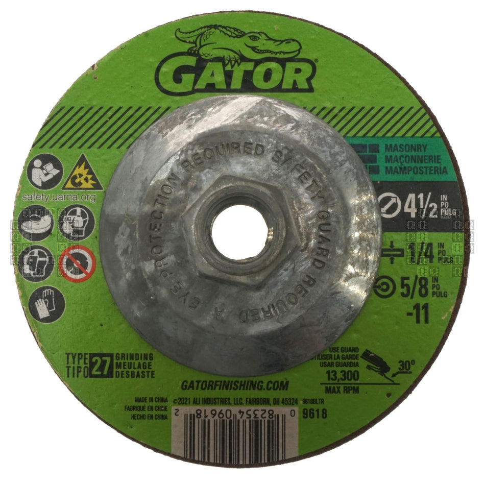 Gator 9618 GatorBlade Masonry 1/4" Thick 4-1/2" Grinding Wheel, 5/8"-11 Arbor