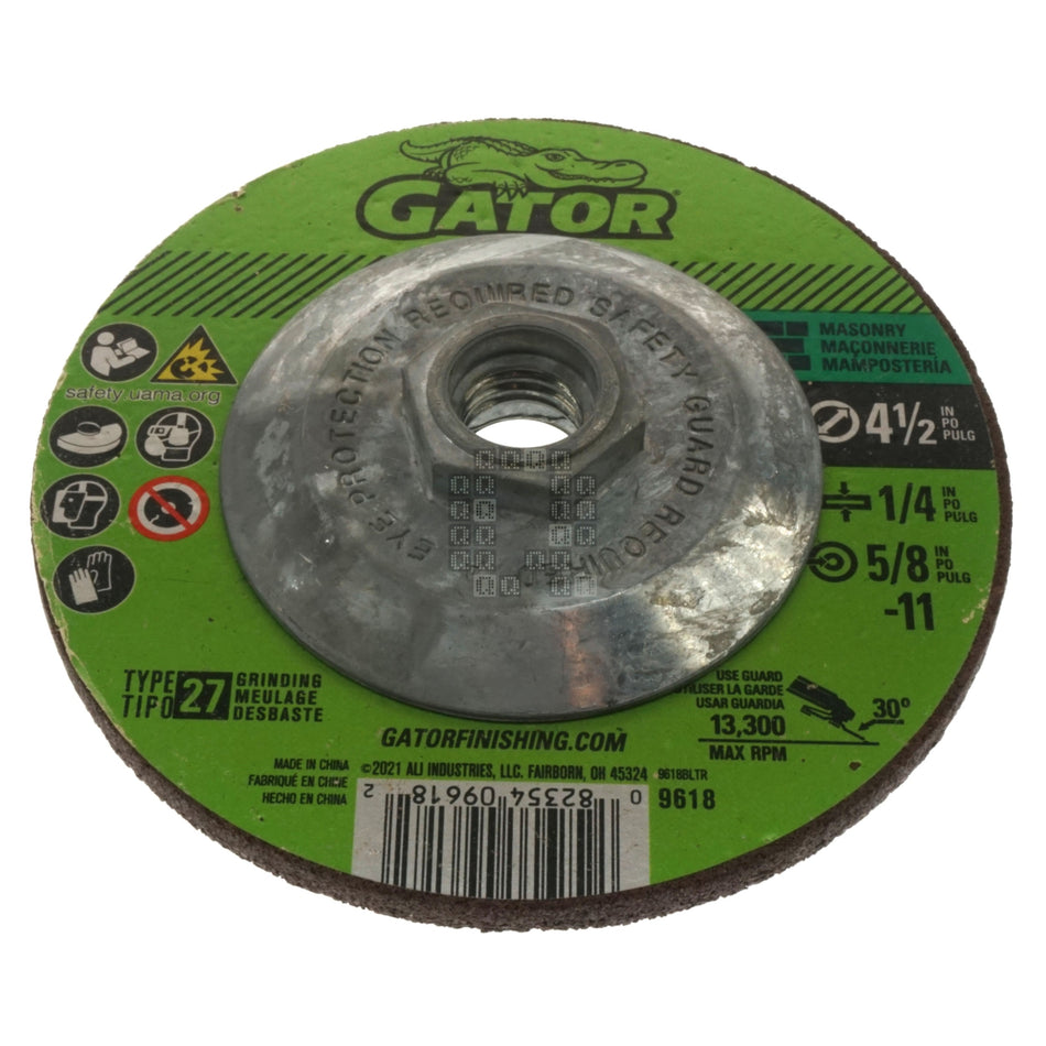 Gator 9618 GatorBlade Masonry 1/4" Thick 4-1/2" Grinding Wheel, 5/8"-11 Arbor