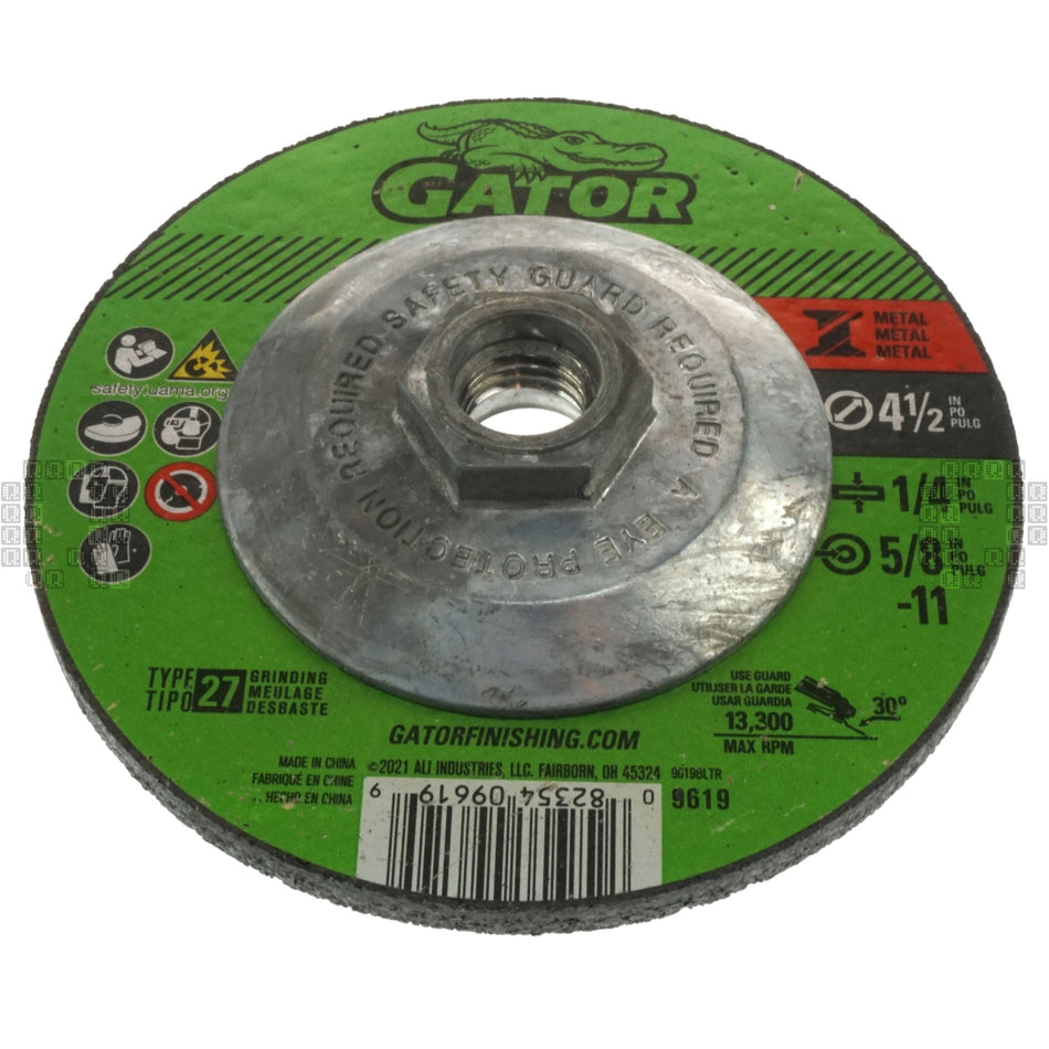 Gator 9619 GatorBlade 1/4" Thick 4-1/2" Metal Abrasive Grinding Wheel, 5/8"-11 Arbor