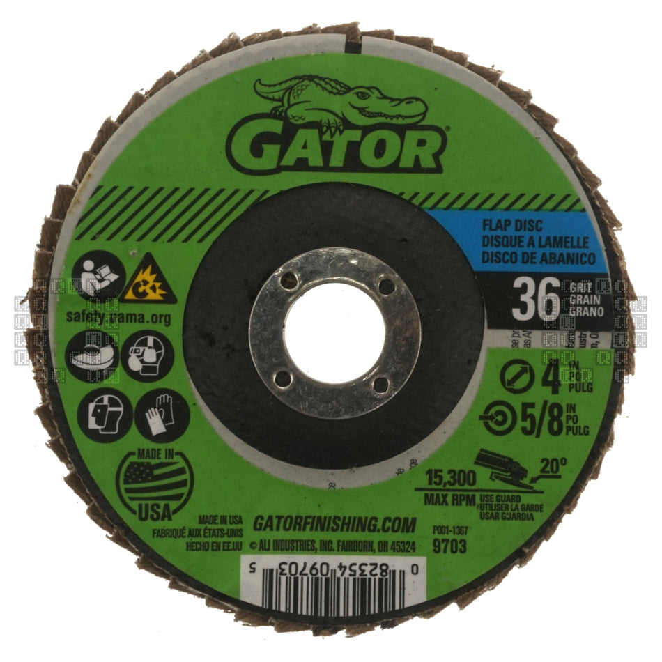 Gator 9703 4" Zirconium Oxide Abrasive Flap Disc, 5/8" Arbor, 36 Grit