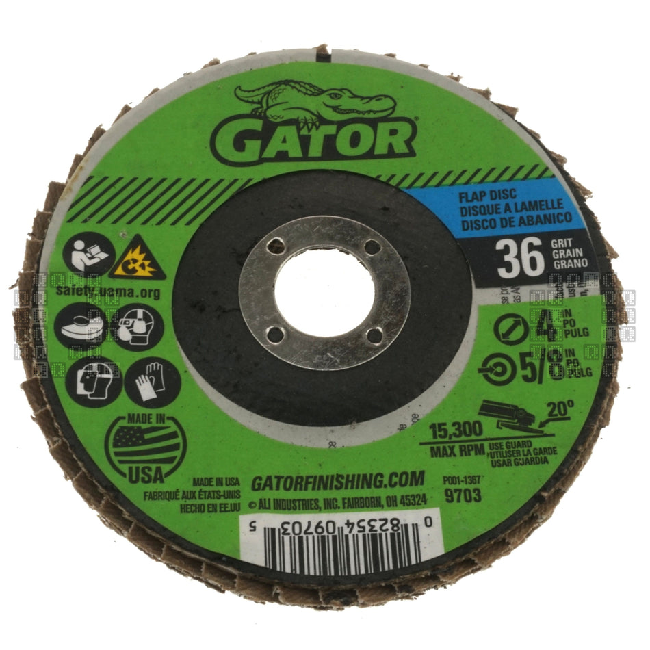 Gator 9703 4" Zirconium Oxide Abrasive Flap Disc, 5/8" Arbor, 36 Grit
