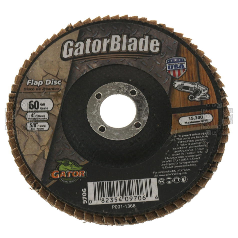 Gator 9706 4" Zirconium Oxide Abrasive Flap Disc, 5/8" Arbor, 60 Grit