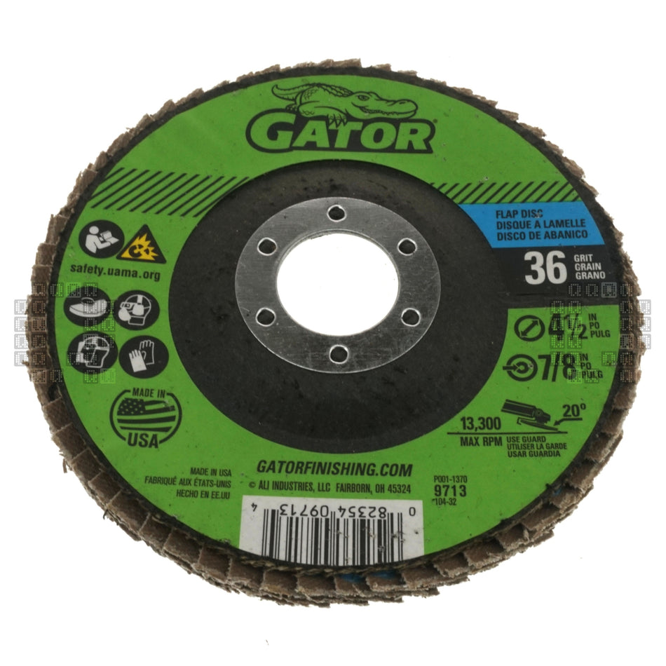 Gator 9713 4-1/2" Zirconium Oxide Abrasive Flap Disc, 7/8" Arbor, 36 Grit