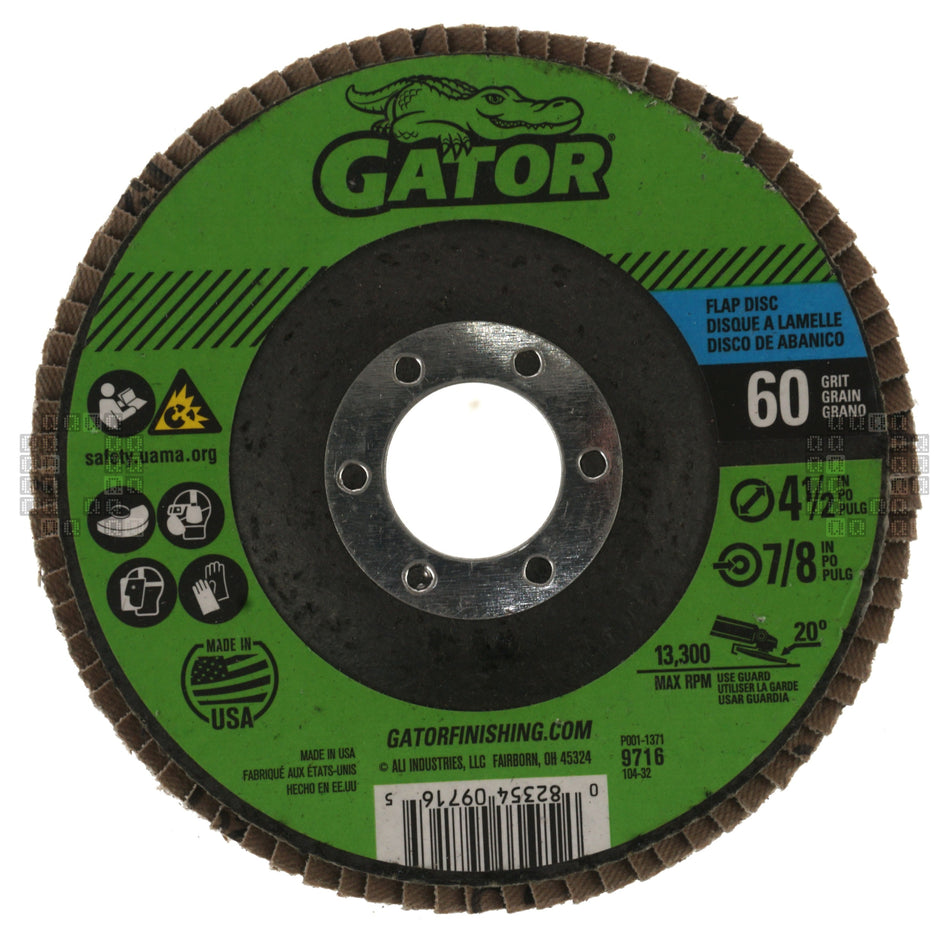 Gator 9716 4-1/2" Zirconium Oxide Abrasive Flap Disc, 7/8" Arbor, 60 Grit