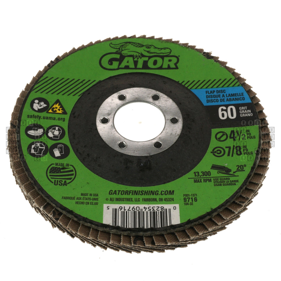 Gator 9716 4-1/2" Zirconium Oxide Abrasive Flap Disc, 7/8" Arbor, 60 Grit