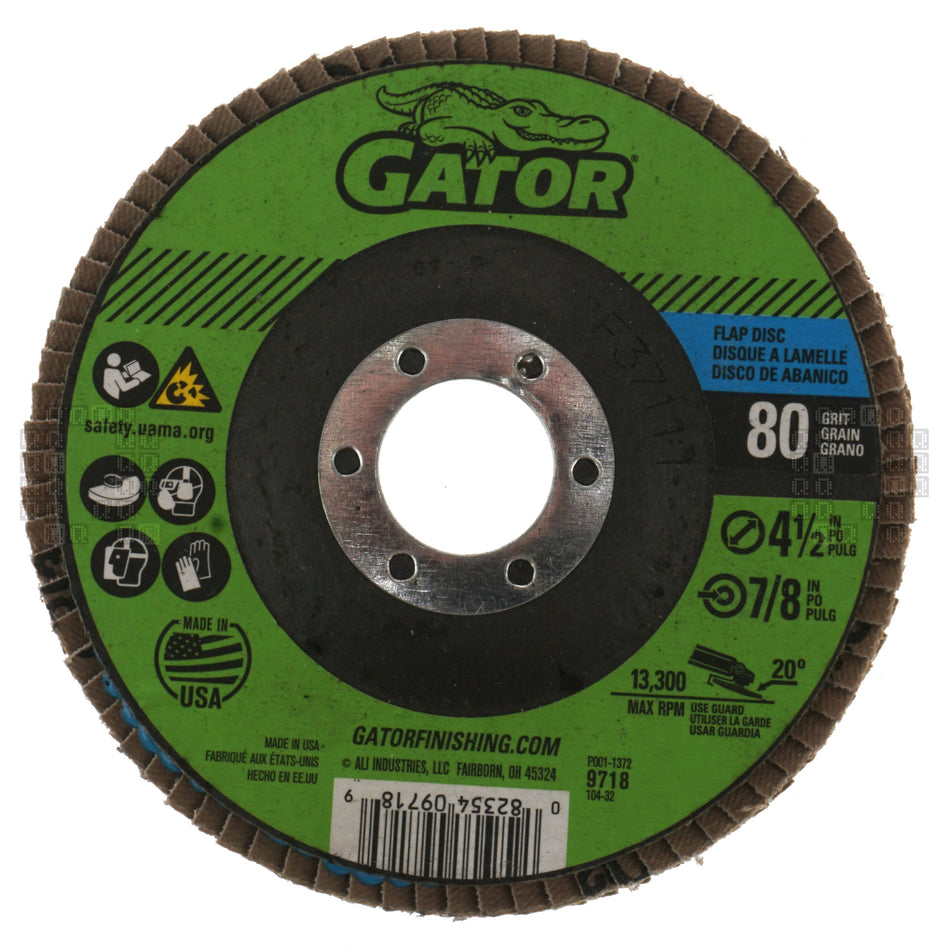 Gator 9718 4-1/2" GatorBlade Zirconium Oxide Abrasive Flap Disc, 7/8" Arbor, 80 Grit