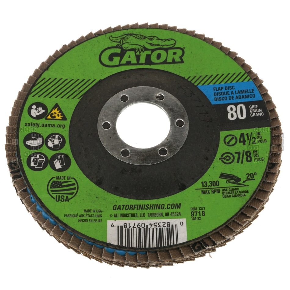 Gator 9718 4-1/2" GatorBlade Zirconium Oxide Abrasive Flap Disc, 7/8" Arbor, 80 Grit
